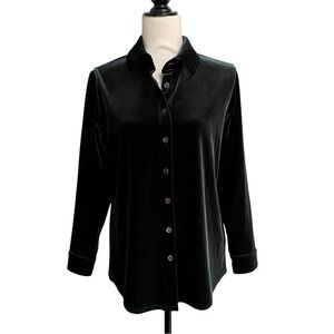 Soft Surroundings Black Velvet Button Down Shirt Long Sleeve Stretch PXS